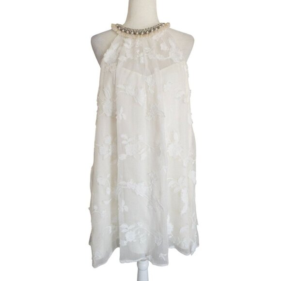 Badgley Mischka Dresses & Skirts - Badgley Mischka Embroidered Halter Wedding Dress - Ivory Sleeveless Gown With Fl